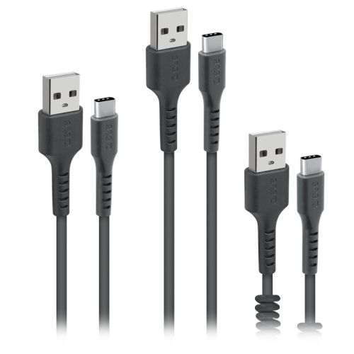 SBS Mobile Комплект кабелей USB-A - USB-C 3 шт (спиральный 17-50 см, 1 м, 2м), черный