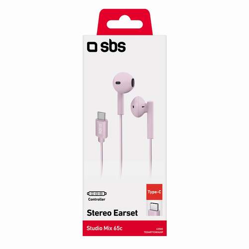 SBS Mobile проводные вставные наушники Studio Mix 65С Type-C, розовые