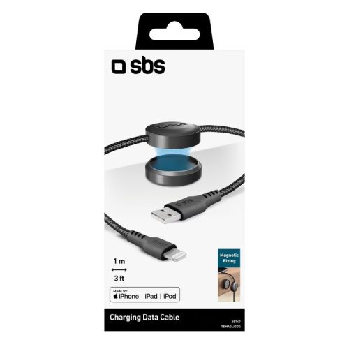 SBS Mobile Кабель Lightning USB с магнитный держателем, плетеный, черный