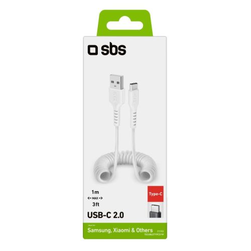 SBS Mobile Кабель USB - USB-C Спиральный, длина: от 17 до 100 см, белый