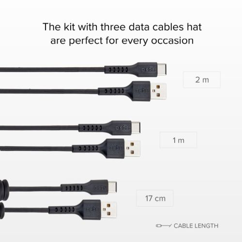 SBS Mobile Комплект кабелей USB-A - USB-C 3 шт (спиральный 17-50 см, 1 м, 2м), черный