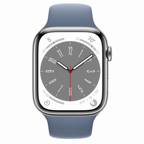Apple Watch Series 8 - Silver Stainless Steel 45 мм, ремешок Sport Band, цвет Slate Blue