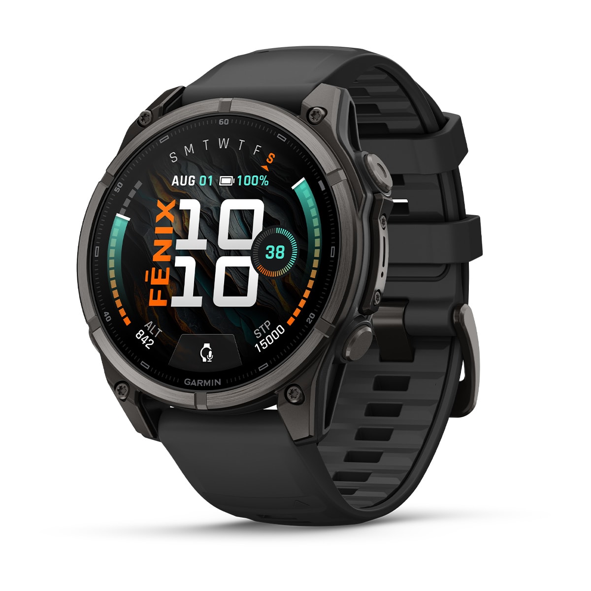 fenix 9 - 47 мм, титановый, угольно-серый DLC, черный силиконовый ремешок №422