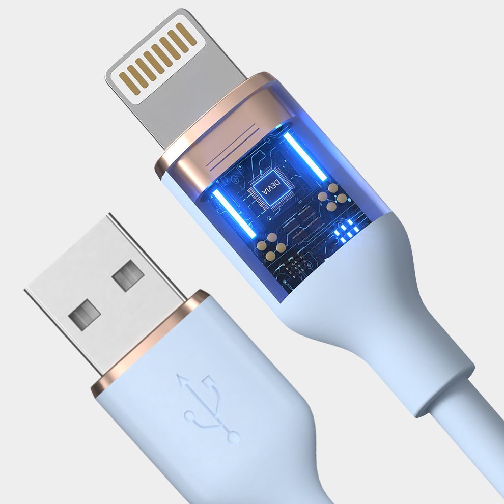 Devia Кабель зарядный Jelly Series A to Lightning Silicone Cable (2.4 A, 1.2 м), USB A - Lightning, голубой №422