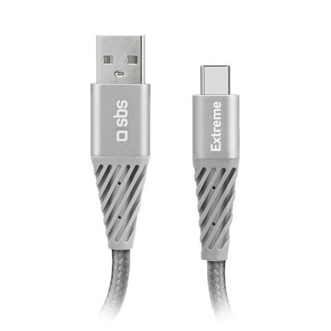Кабель зарядный SBS Mobile USB - Type C, сверхпрочный, арамидное волокно, 1,5 м, серебристый
