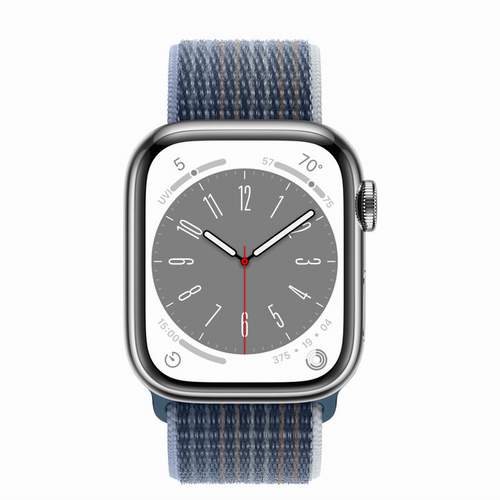 Apple Watch Series 8 - Silver Stainless Steel 41 мм, ремешок Sport Loop, цвет Storm Blue