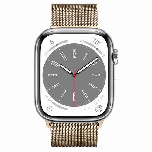 Apple Watch Series 8 - Silver Stainless Steel 45 мм, ремешок Milanese Loop, цвет Gold