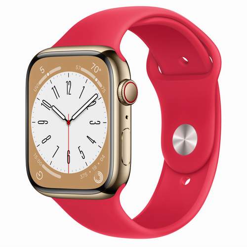 Apple Watch Series 8 - Gold Stainless Steel 45 мм, ремешок Sport Band, (PRODUCT) Red