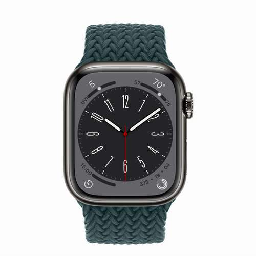 Apple Watch Series 8 - Graphite Stainless Steel 41 мм, ремешок Braided Solo Loop, цвет Rainforest