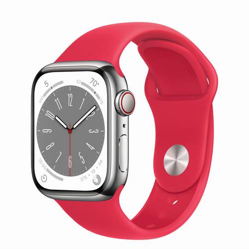 Apple Watch Series 8 - Silver Stainless Steel 41 мм, ремешок Sport Band, (PRODUCT) Red №422