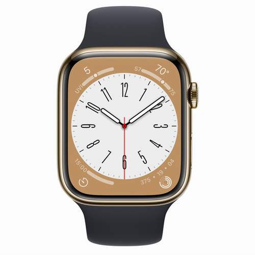 Apple Watch Series 8 - Gold Stainless Steel 45 мм, ремешок Sport Band, цвет Midnight