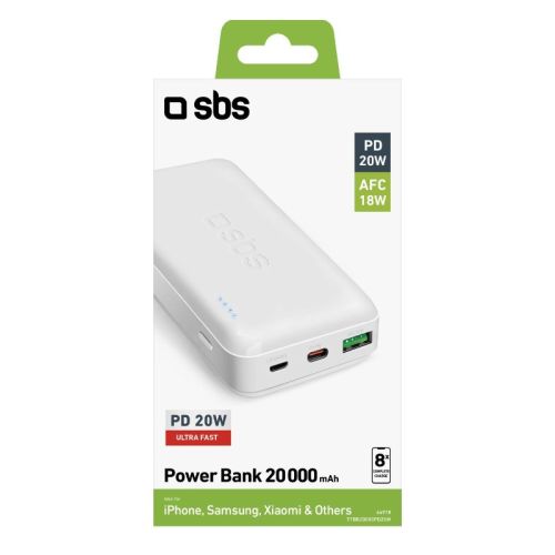 SBS Mobile Аккумулятор 20.000 mAh 1 USB + 1 Type-C, PD 20W, белый