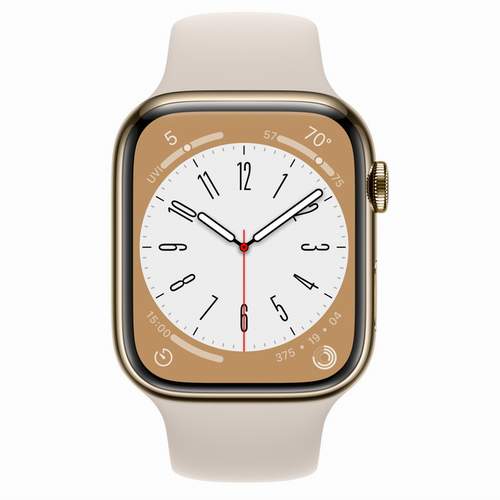 Apple Watch Series 8 - Gold Stainless Steel 45 мм, ремешок Sport Band, цвет Starlight