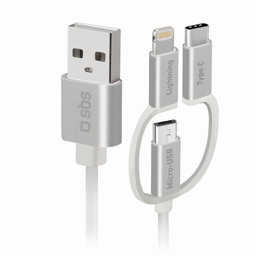 SBS Mobile кабель USB 3 в 1: Micro-USB, Type-C,  Lightning, длина 1,2 м, белый №422