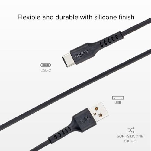 SBS Mobile Комплект кабелей USB-A - USB-C 3 шт (спиральный 17-50 см, 1 м, 2м), черный №422
