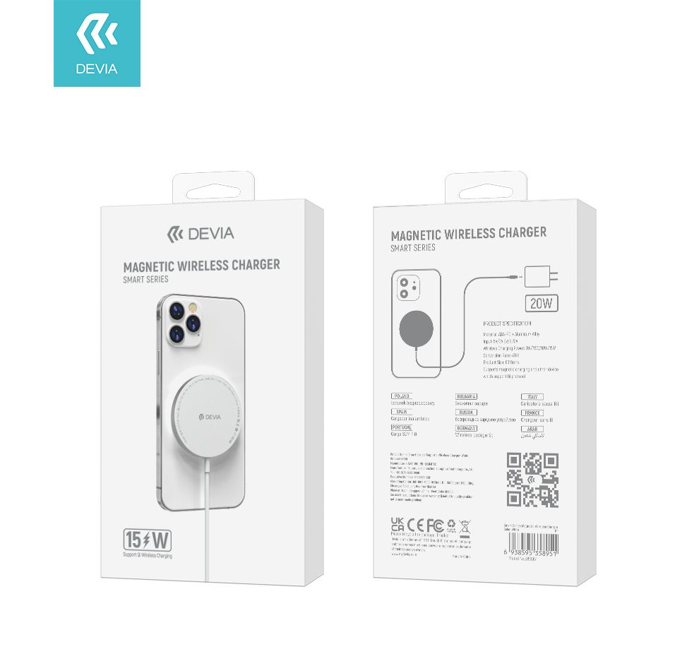 Devia Беспроводная зарядка Smart Series Magnetic Wireless Charger, белая №422