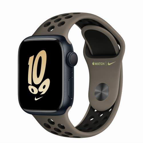Apple Watch Series 8 - Midnight Aluminium 41 мм, ремешок Nike Sport Band Olive Grey