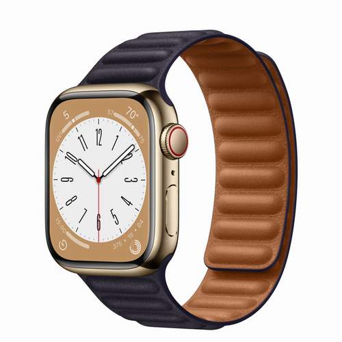Apple Watch Series 8 - Gold Stainless Steel 41 мм, ремешок Leather Link, цвет Ink