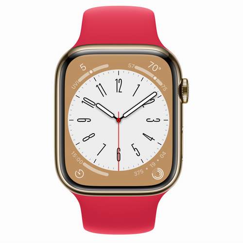 Apple Watch Series 8 - Gold Stainless Steel 45 мм, ремешок Sport Band, (PRODUCT) Red
