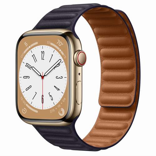 Apple Watch Series 8 - Gold Stainless Steel 45 мм, ремешок Leather Link, цвет Ink