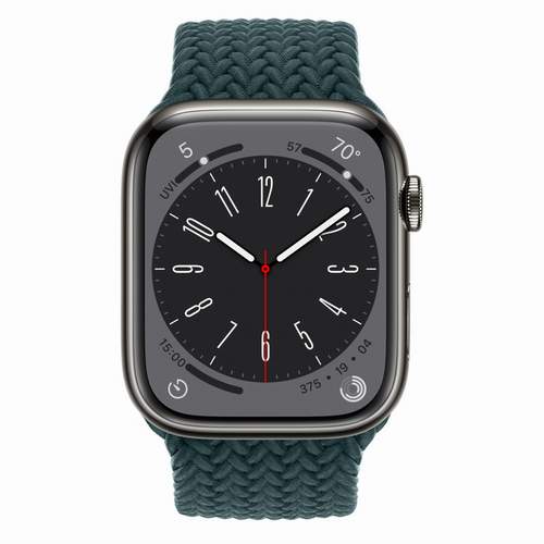 Apple Watch Series 8 - Graphite Stainless Steel 45 мм, ремешок Braided Solo Loop, цвет Rainforest №422