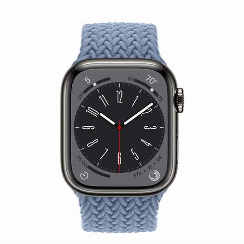 Apple Watch Series 8 - Graphite Stainless Steel 41 мм, ремешок Braided Solo Loop, цвет Slate Blue