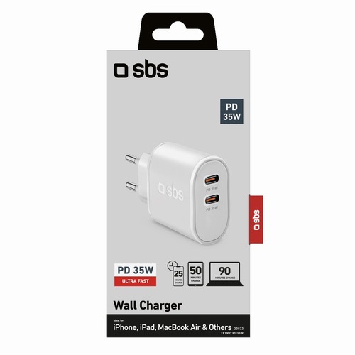 SBS Mobile Сетевое зарядное устройство PD 35W, 2x Type-C, белое