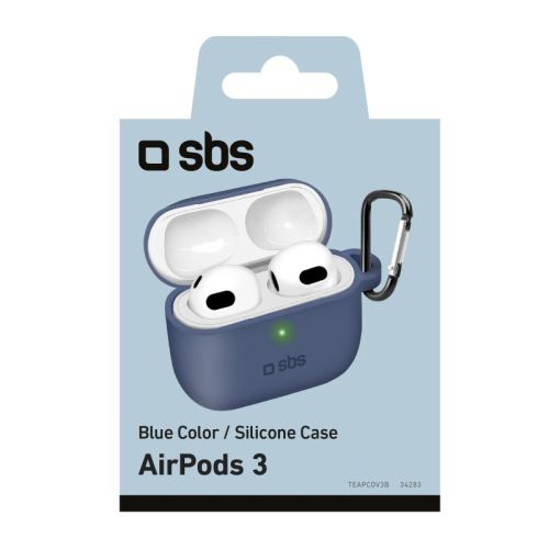 SBS Mobile Чехол для Air Pods 3, силиконовый с карабином, голубой №422