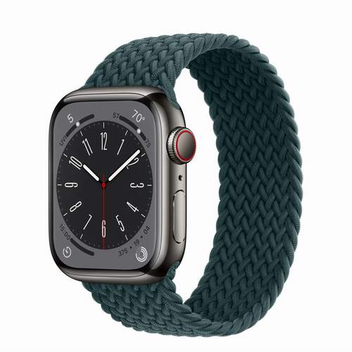 Apple Watch Series 8 - Graphite Stainless Steel 41 мм, ремешок Braided Solo Loop, цвет Rainforest