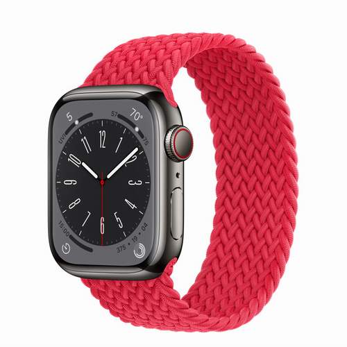 Apple Watch Series 8 - Graphite Stainless Steel 41 мм, ремешок Braided Solo Loop, (PRODUCT) Red