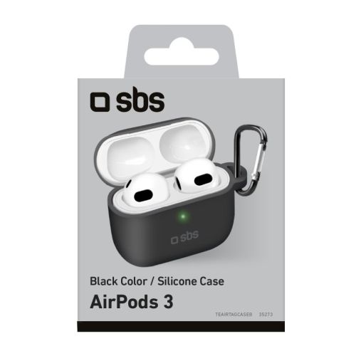 SBS Mobile Чехол для Air Pods 3, силиконовый с карабином, черный