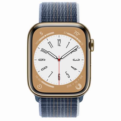 Apple Watch Series 8 - Gold Stainless Steel 45 мм, ремешок Sport Loop, цвет Storm Blue