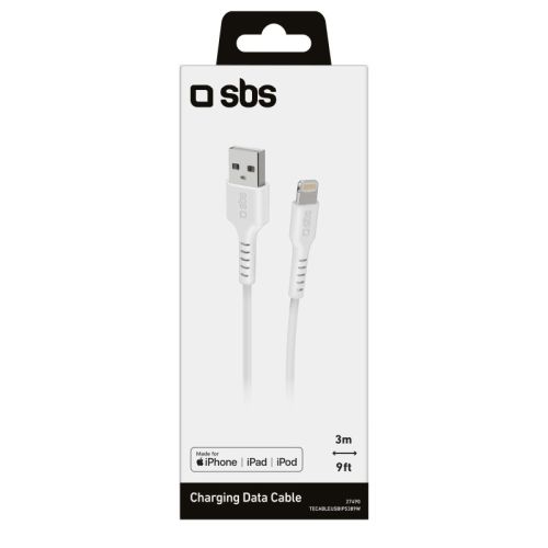 SBS Mobile Кабель Lightning USB металлические разъемы, 3 м, белый