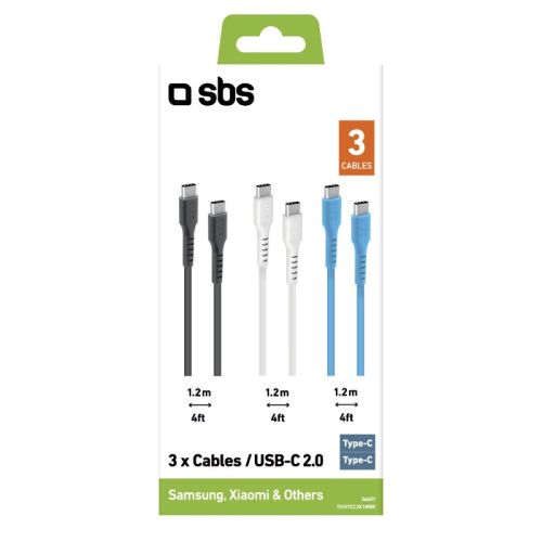 SBS Mobile Комплект кабелей USB-C - USB-C 3 шт (3 цвета 1,2 м) №422