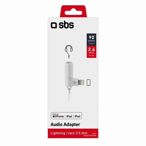 SBS Mobile адаптер 3.5 мм - Lightning, угловой 90°, белый