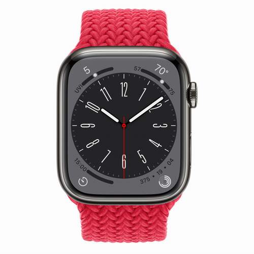 Apple Watch Series 8 - Graphite Stainless Steel 45 мм, ремешок Braided Solo Loop, (PRODUCT) Red