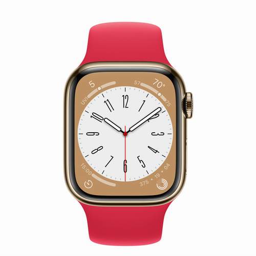Apple Watch Series 8 - Gold Stainless Steel 41 мм, ремешок Sport Band, (PRODUCT) Red