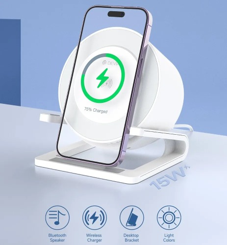 Devia Колонка + беспроводная зарядка Smart Series Desktop Wireless Charging Speaker, белая