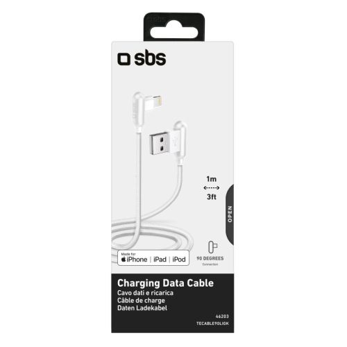 SBS Mobile Кабель Lightning USB под углом 90°, металлический разъем, 1 м, белый