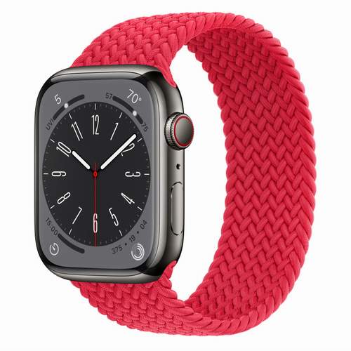Apple Watch Series 8 - Graphite Stainless Steel 45 мм, ремешок Braided Solo Loop, (PRODUCT) Red