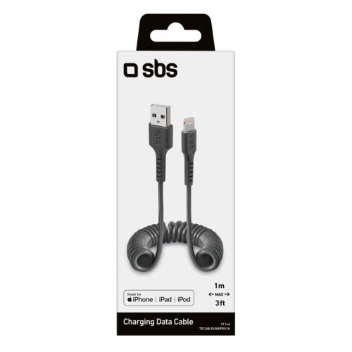 SBS Mobile Кабель Lightning USB спиральный, 1 м, черный