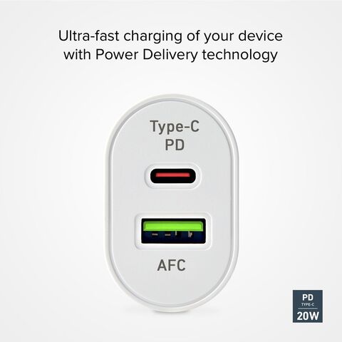 SBS Mobile Автомобильная быстрая зарядка с портами USB AFC и Type-C  Power Delivery, 20 Вт