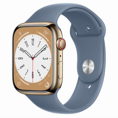 Apple Watch Series 8 - Gold Stainless Steel 45 мм, ремешок Sport Band, цвет Slate Blue