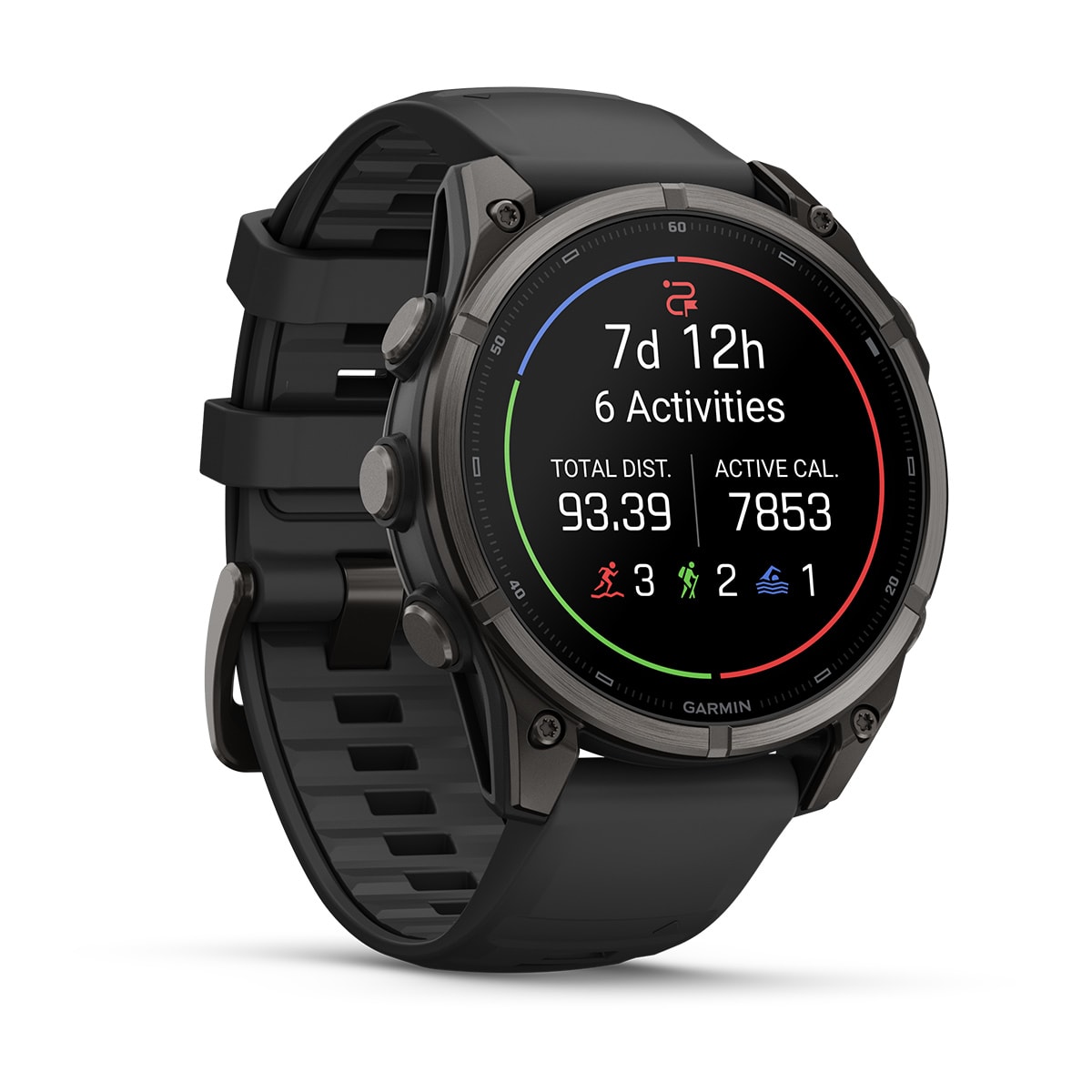 fenix 9 - 47 мм, титановый, угольно-серый DLC, черный силиконовый ремешок №422