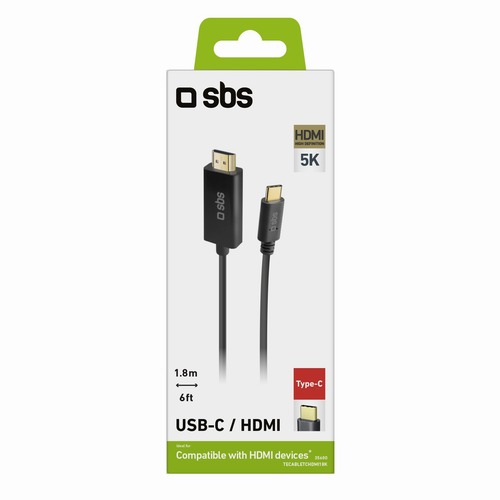 SBS Mobile кабель HDMI для видео 4/5к Type-C, длина 1,8 м, черный №422
