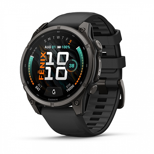 fenix 9 - 47 мм, титановый, угольно-серый DLC, черный силиконовый ремешок