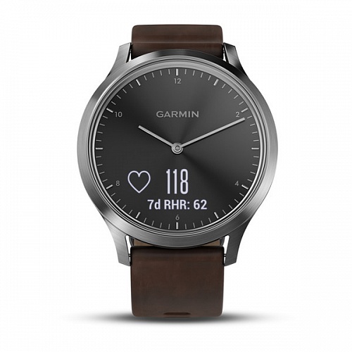 Часы vivomove HR Premium серебряные с тёмно-коричневым ремешком