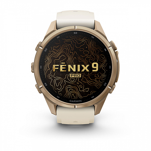 fenix 9 Pro - 43 мм, титановый цвета "осеннее золото", кремово-серый силиконовый ремешок