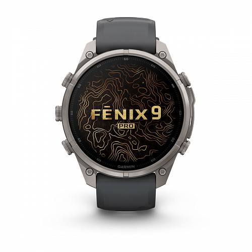 fenix 9 Pro - 47 мм, титановый, черный силиконовый ремешок
