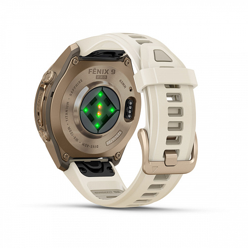 fenix 9 Pro - 43 мм, титановый цвета "осеннее золото", кремово-серый силиконовый ремешок